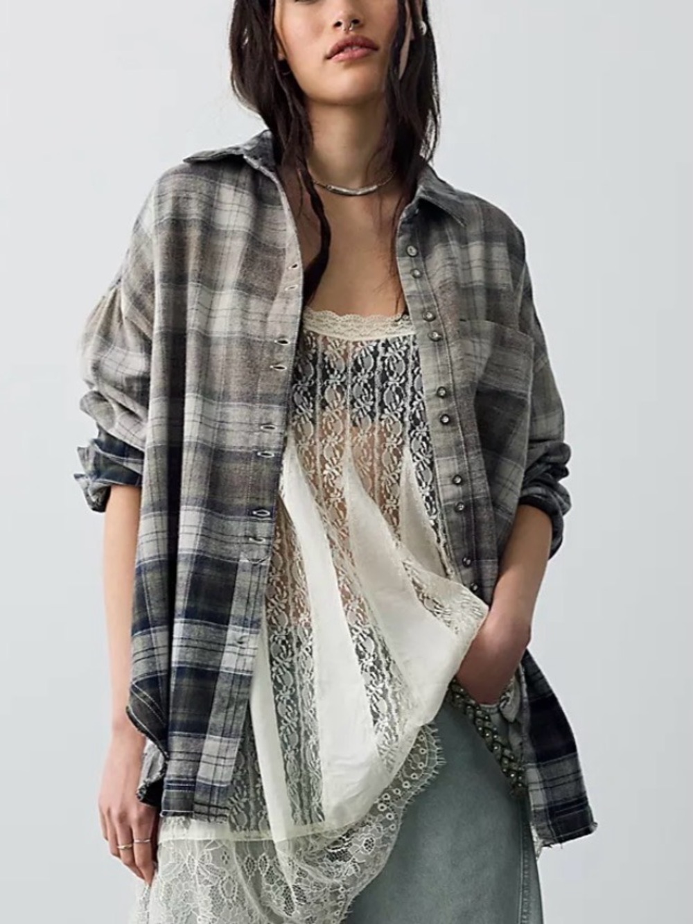 NWT Free People We The Free Forest Green Plaid Lexi Button Down Shirt SZ XS
